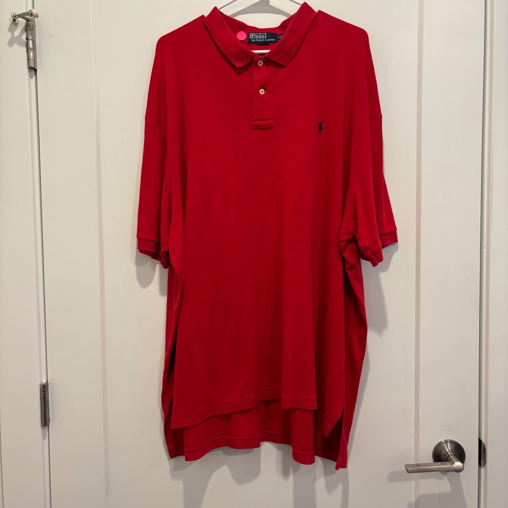 Polo Ralph Lauren Mens XXL Red Short Sleeve Pique Polo Shirt Navy Blue Pony